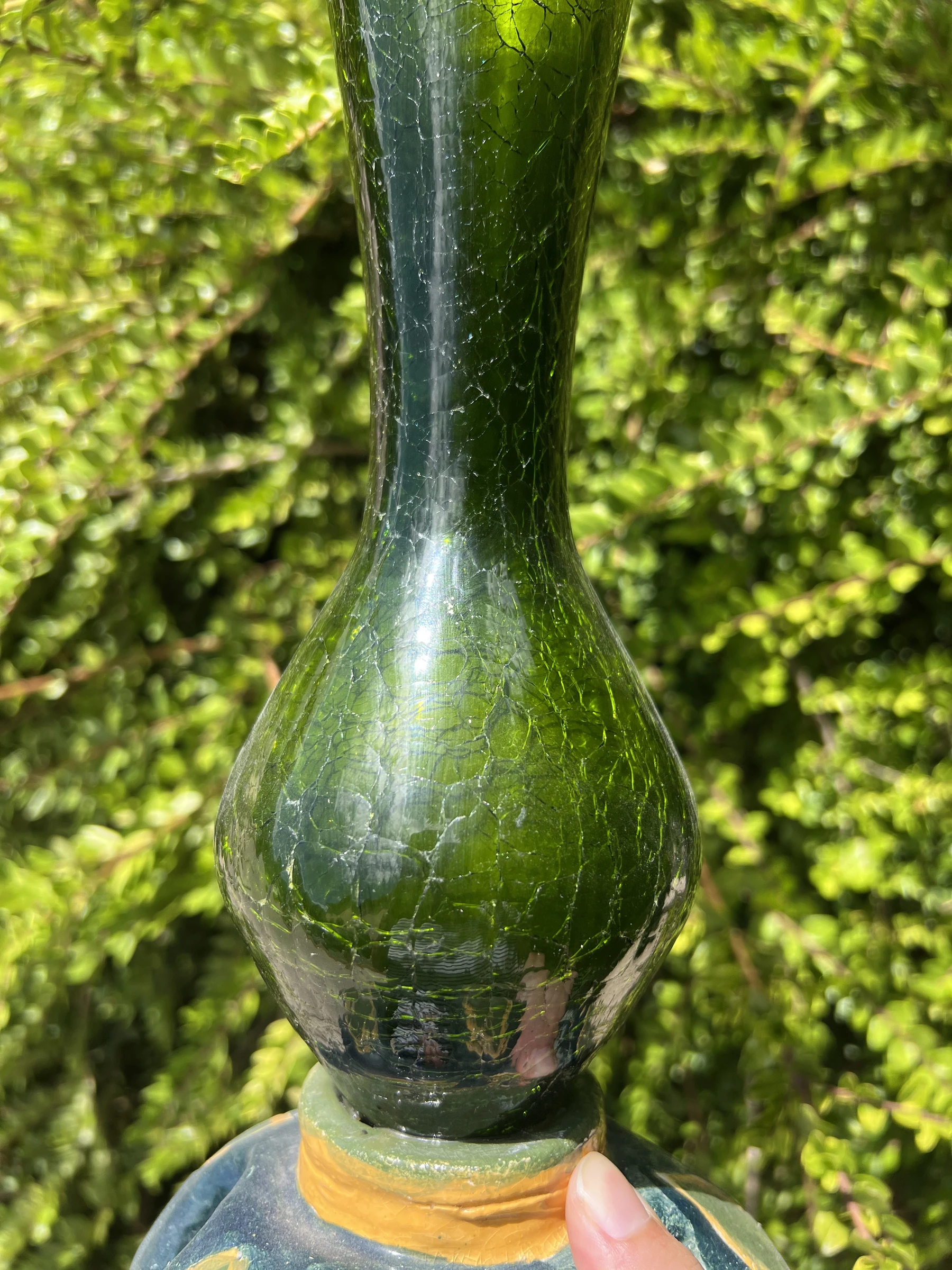 💚 Grote groene glazen vaas met craquelé effect 37 cm – Vintage design decoratie – photo 7